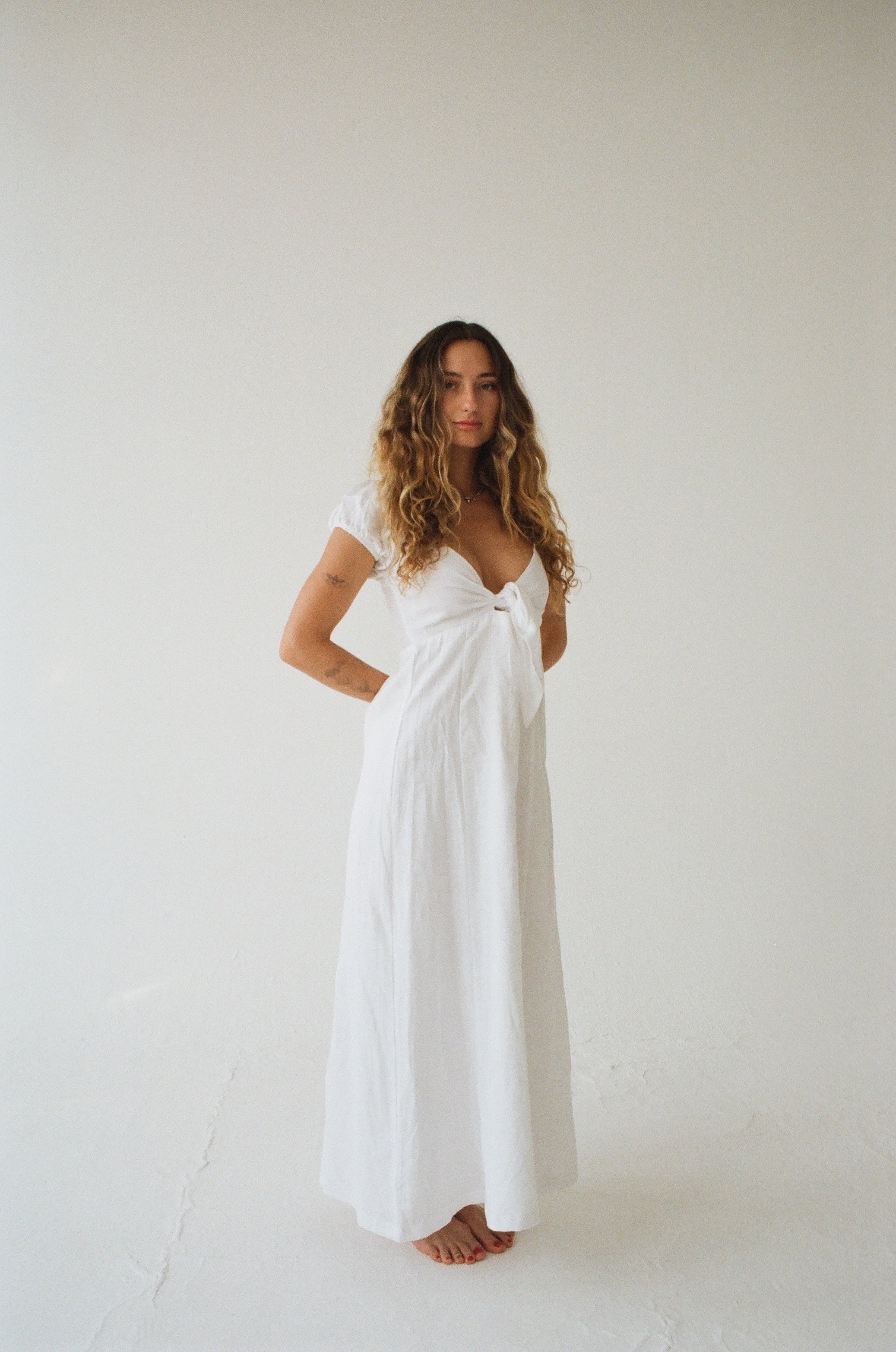 Linen Knot Dress- White