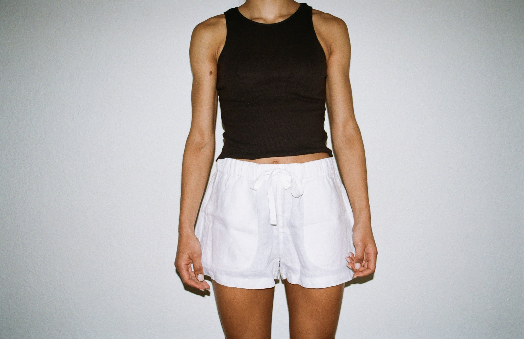 Linen Drawstring Shorts - White