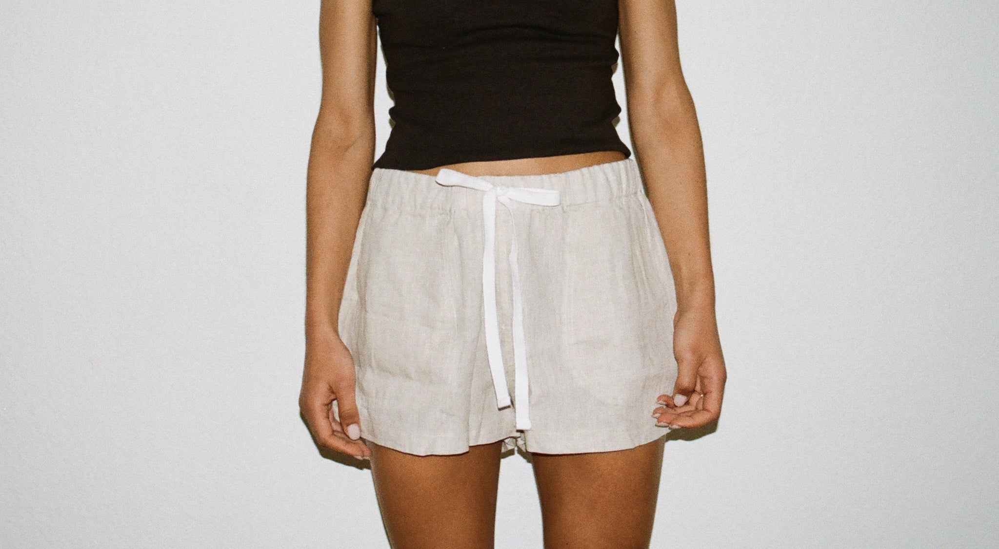 Linen Drawstring Shorts - Natural