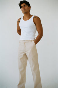 Men Canvas Straight Leg Trousers- Natural