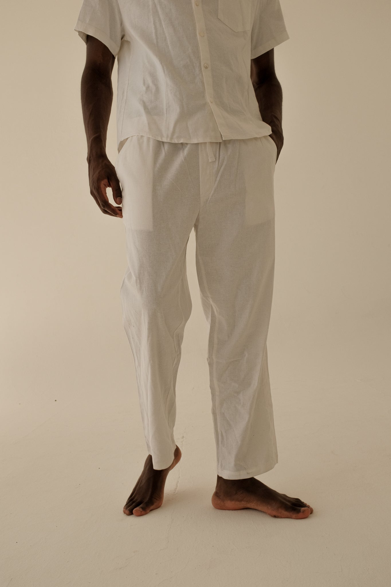 Men Straight Leg Pants (Linen Blend) - White