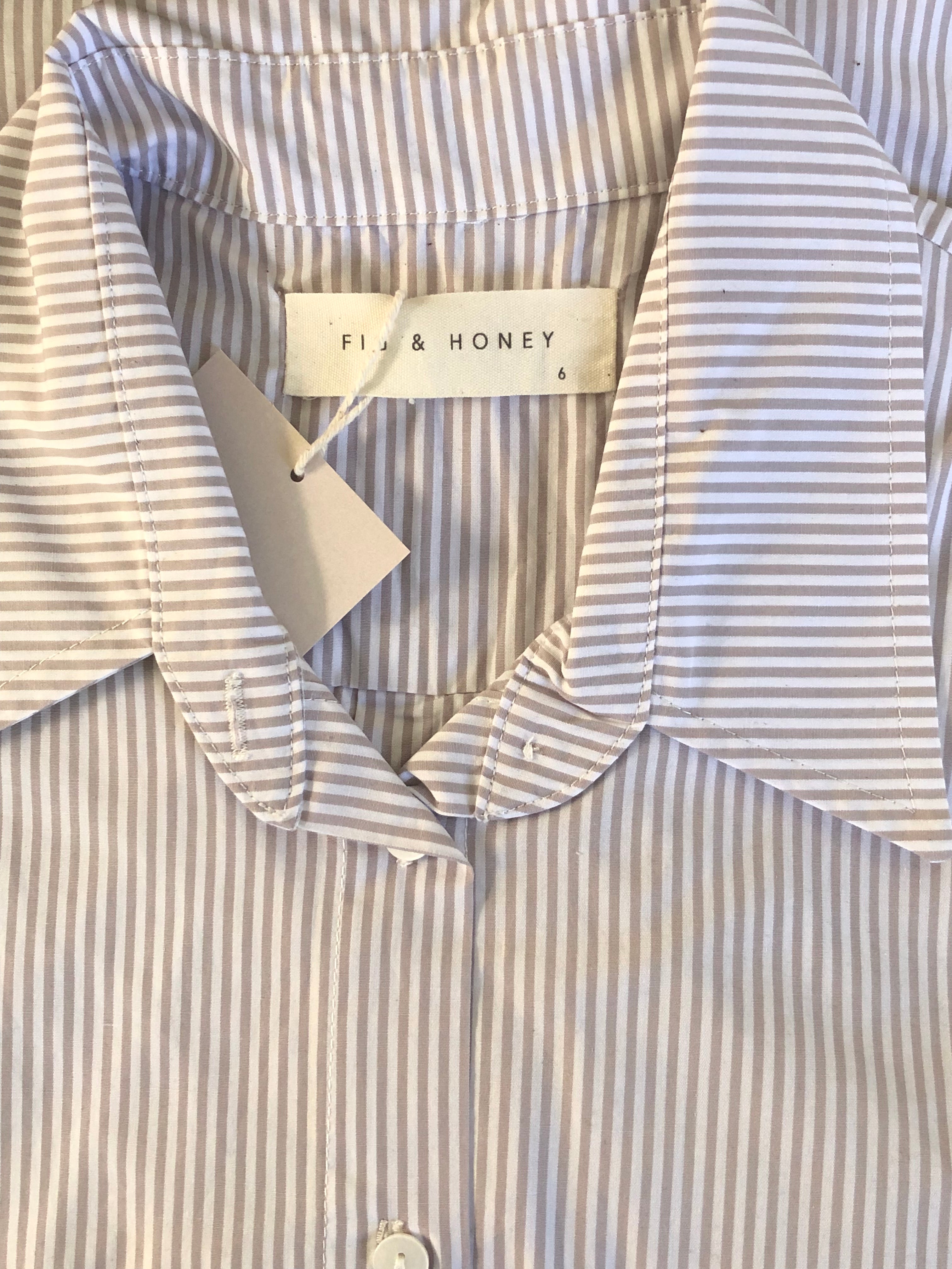 Cotton Short Sleeve Shirt - Grey & White Stripe