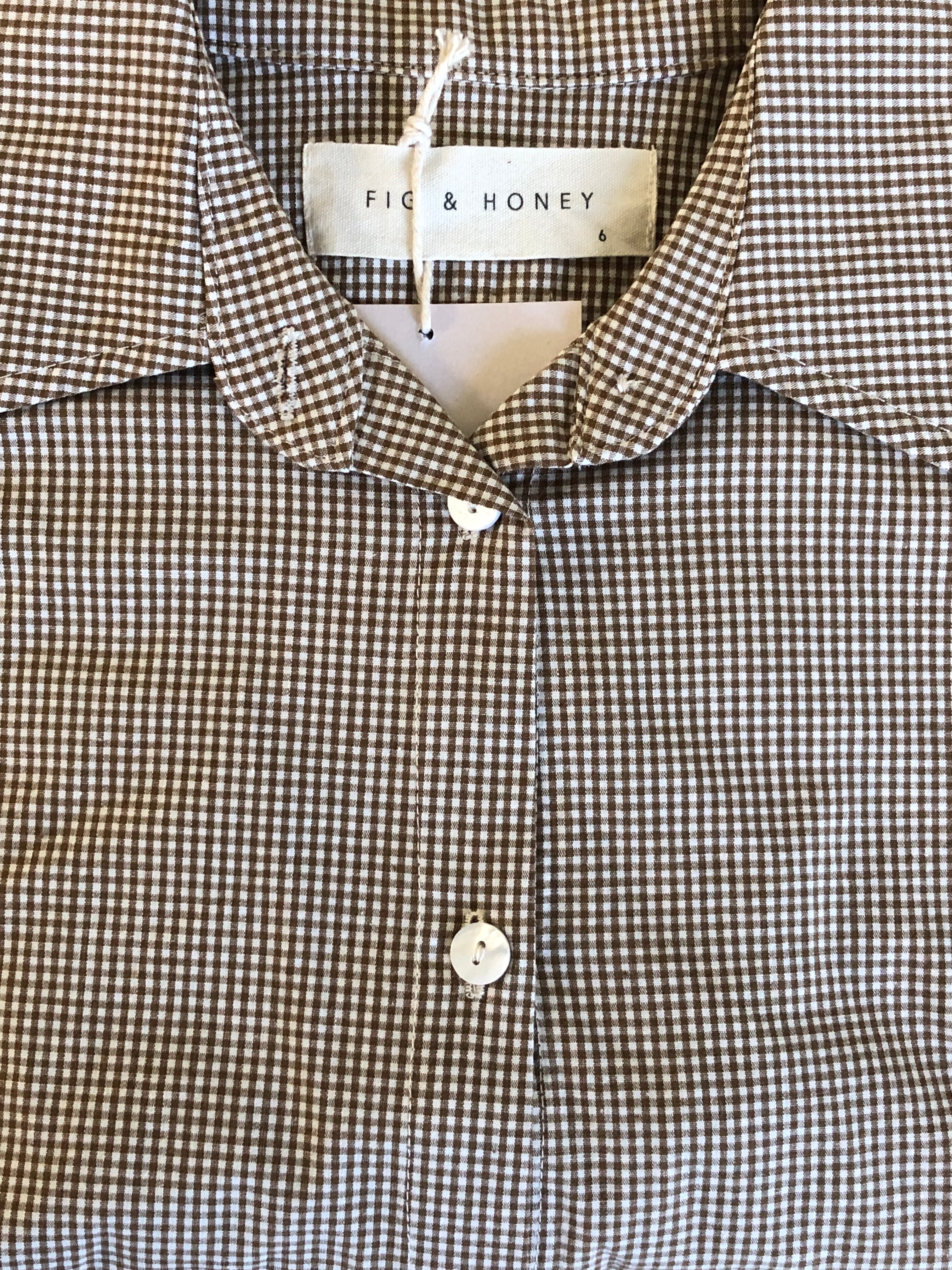 Cotton Short Sleeve Shirt - Brown & White Gingham