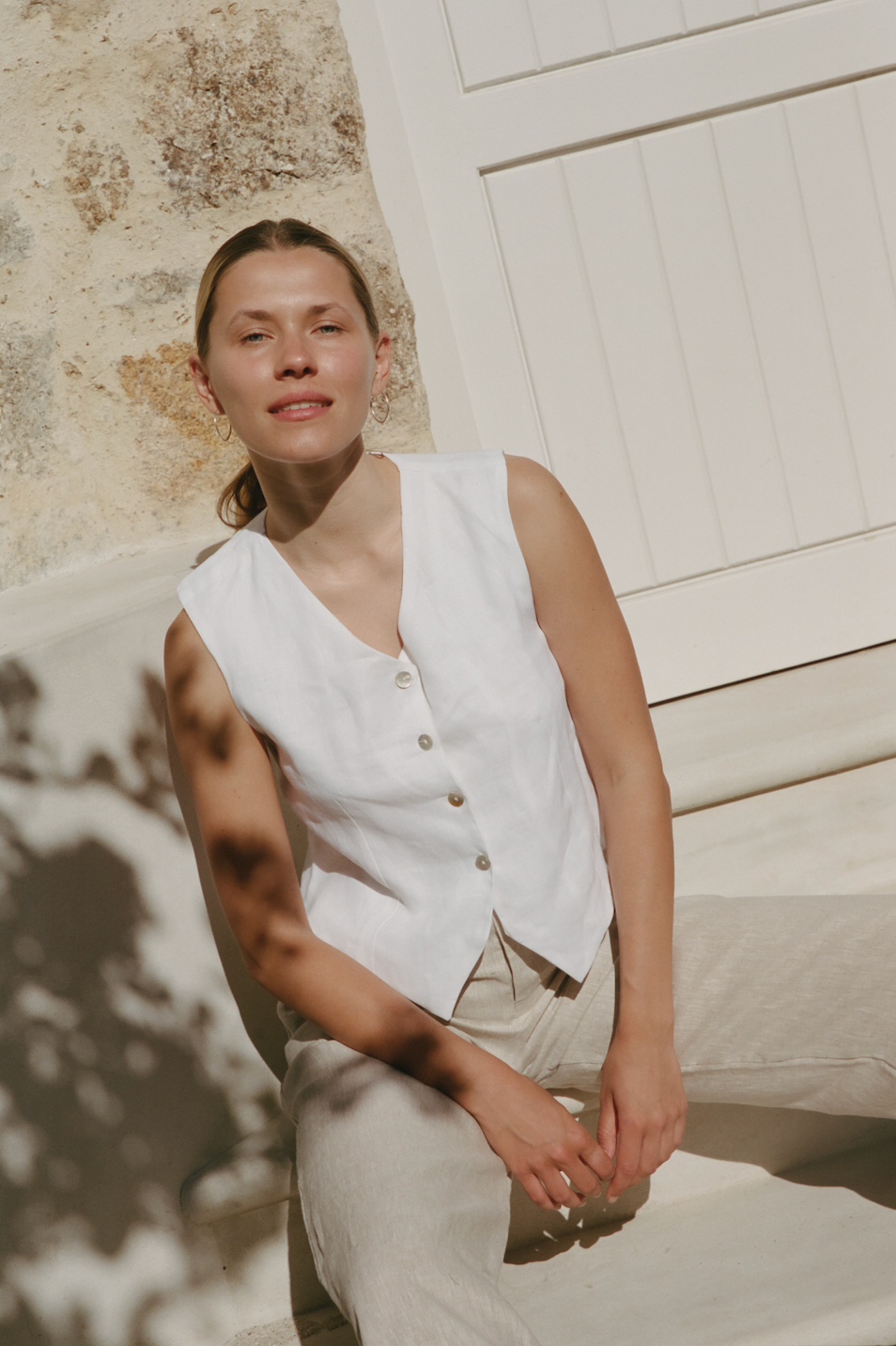 Linen Vest- White