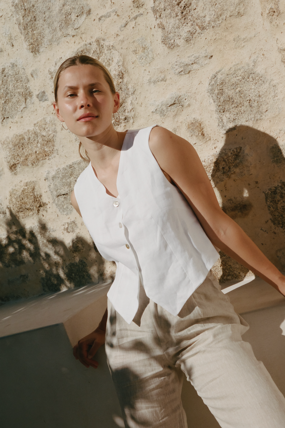 Linen Vest- White