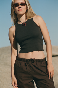 Cotton Drawstring Pants - Brown Bobble