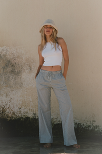 Cotton Drawstring Pants - Green & White Stripe