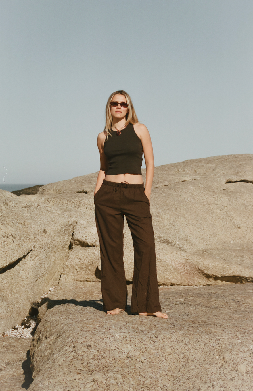 Cotton Drawstring Pants - Brown Bobble