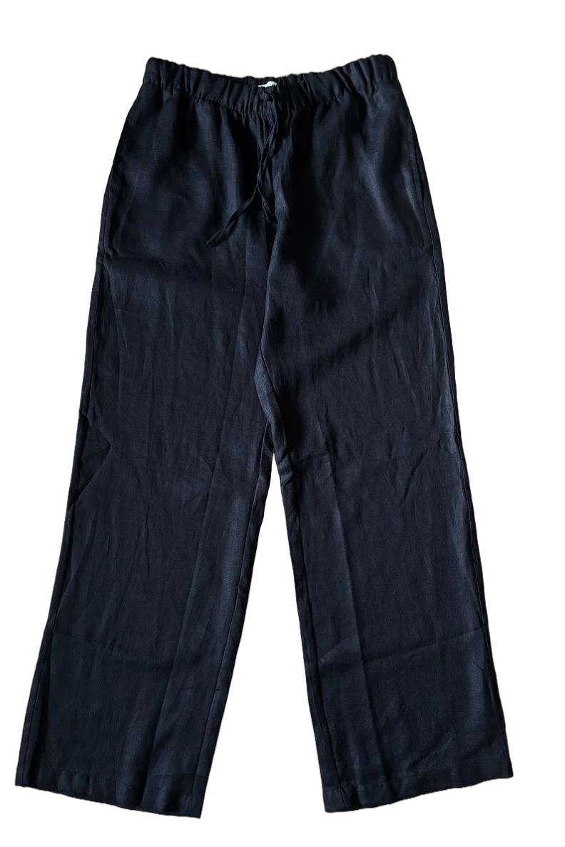 Linen Drawstring Pants - Black