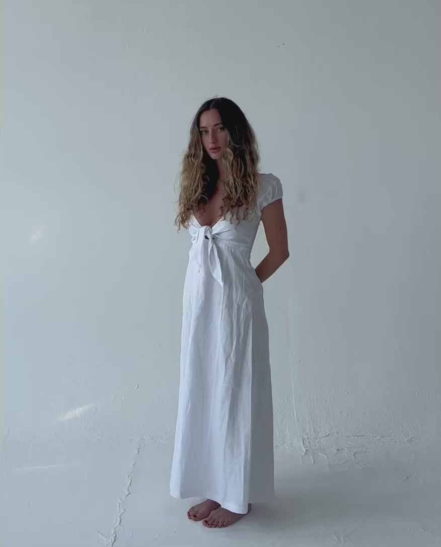 Linen Knot Dress- White