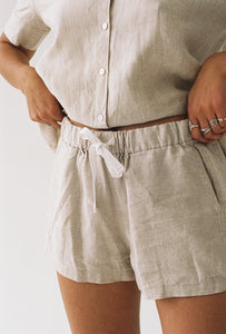 Linen Drawstring Shorts - White